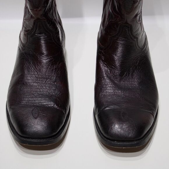 VTG Montana Genuine Ostrich Skin Western Boots Burgundy Brown Men 10.5EE X-Wide - Picture 7 of 16